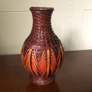 Handwoven Rattan Vase - 8" tall - Boho Rustic Natural Wicker Decor